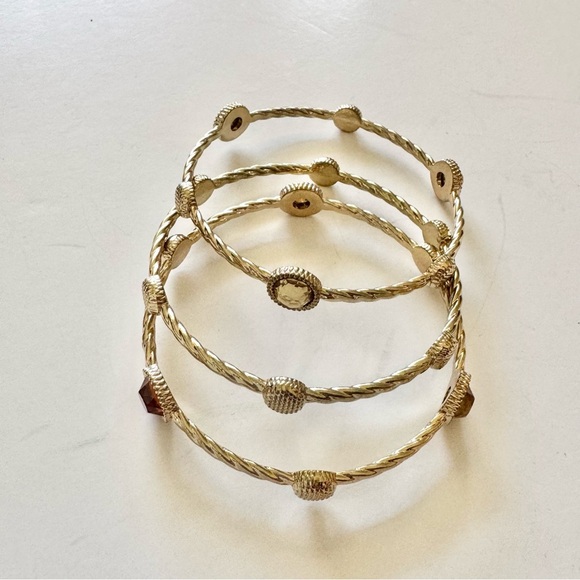 Gold Plated Bangle Bracelet Set with Gem Accents - Picture 2 of 5